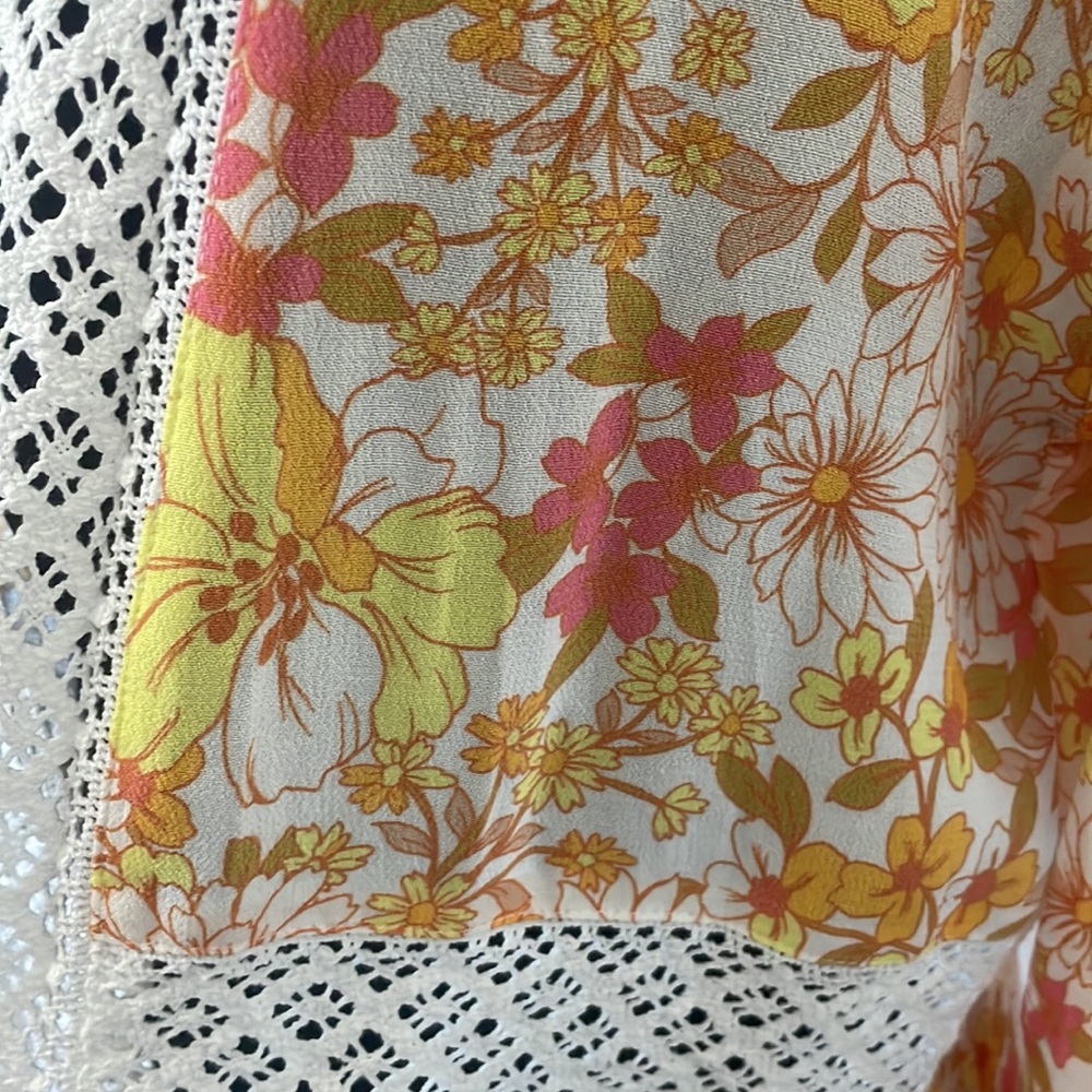 NWOT Idyllwind Fueled by Miranda Lambert Yellow Floral & Lace Duster Kimono - Picture 4 of 7